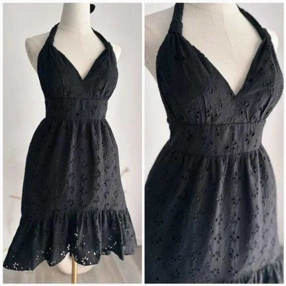 Oleg Cassini Vintage SUNDRESS Halter Dress Eyelet babydoll Anna Nicole Smith L